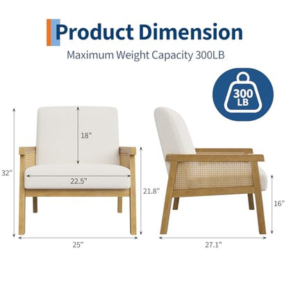 Garvee Boucle Accent Chair, Rattan Armchair with Wooden Frame, High Back, Upholstered Reading Chair Leisure Chairs for Living Room Bedroom Waiting Room Reception, White - color: Boucle, White