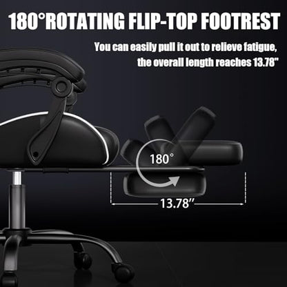 Czlolo Gaming Chair, Ergonomic Office Computer Chair with Footrest and Lumbar Support Massager High Back Video Gamer Chair, Wide＆Thick Cushion, 90°-135° Recline, Adjustable Height, Cloud White - color: Cloud White