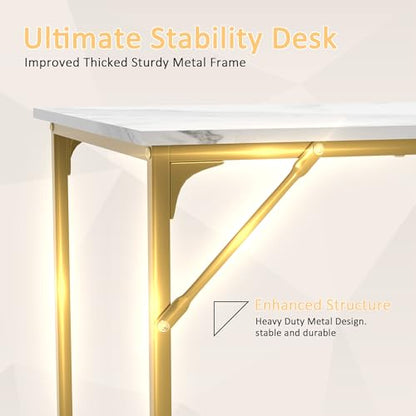 47 Inch Computer Desk with Wood Board and Metal Frame, Modern Simple Style Work Desk with Adjustable Feet, Study Gaming Desk Table for Home Office, Bedroom, Small Spaces - color: Gold
