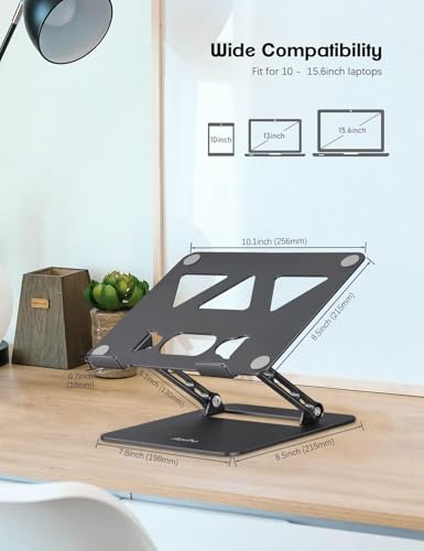 Aoviho Adjustable Laptop Stand for Desk, Portable Laptop Stand Holder and Riser, Foldable Aluminum Notebook Computer Stand for MacBook Air Pro HP Lenovo Dell Samsung Chromebook, 10-15.6 inch, Black - color: Black
