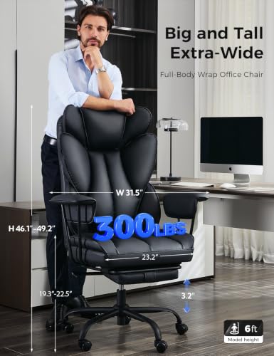 amseatec Big and Tall Office Chair, Reclining Executive Chair with Footrest - color: All Black