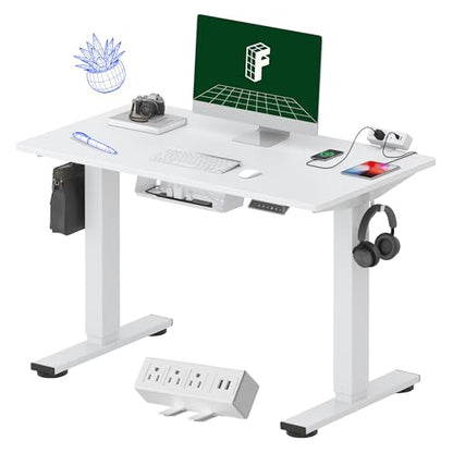 FLEXISPOT EN2 40"x24" Whole-Piece Standing Desk with Power Strip, White - color: White Top + White Frame, size: 40x24"
