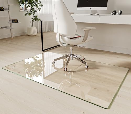 Koonmi Tempered Glass Chair Mat 36"x55" - Premium Office Chair Mat for Hardwood Floors & Low-Pile Carpet with 4 Non-Slip Pads - Thick Scratch-Resistant Surface - size: 36*55