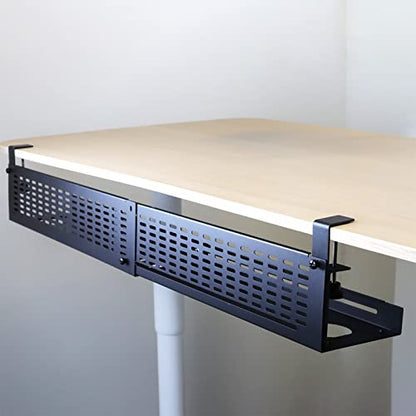 AEONS Under Desk Cable Management Tray Kit - Horizontal Adjustable up to 41” Removable C Clamp Mount Reversible Computer Cord Raceway and Modesty Panel for Large Table, Black - style: 41" Black