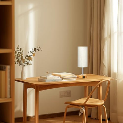 Fenmzee Small Touch Table Lamps Set of 2-3-Way Dimmable, USB A + C Charging, AC Outlet, Wood Grain Base, Bulbs Included - color: Cream - Wood Grain 2, size: 14" Touch Control