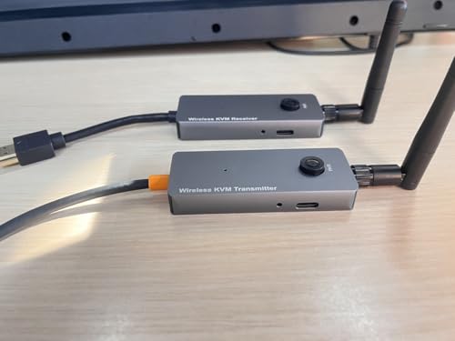650Ft/200M Wireless USB-C to HDMI KVM Transmitter and Receiver Kit 1080P@60Hz Wireless KVM Long-Range USB Extender Support Screen Streaming & Keyboard/Mouse Signal Extension, PD100W Fast Charging - color: Silver