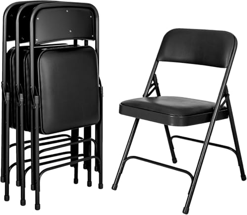 OEF Furnishings OEF1210 Vinyl Cushioned Folding Chairs with Steel Frame, Black, 4-Pack - color: Black