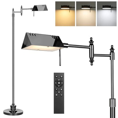 Bairth Black Chrome Reading Floor Lamp, Dimmable Pharmacy Standing Lamp | 3 Color Temperature, Dimmable, 17W LED, Height Adjustable, 360°Swing Arm, for Living Room, Bedroom, Office, Craft & Sewing - color: Black Chrome
