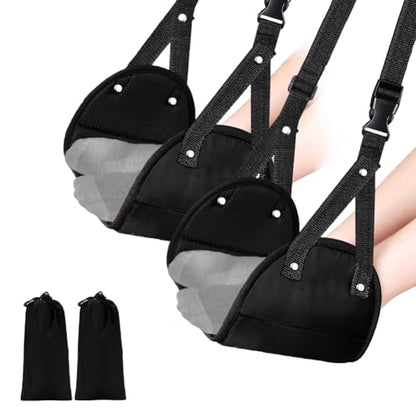 Aksiko 2 Pack Airplane Travel Footrest Hammocks, Adjustable, Black, Memory Foam, Foot Hammock for Airplane Travel