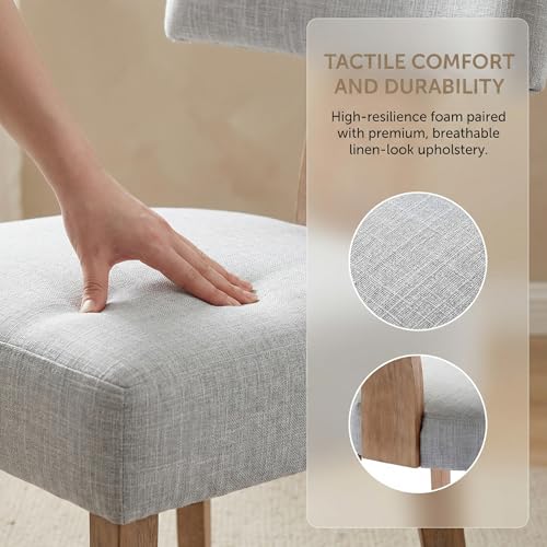 HNY Mid Century Modern Dining Chairs, Farmhouse Linen Fabric Upholstered Accent Chair Curved Backrest Kitchen Chairs Set of 2, with Hardwood Frame, Grey - color: Light Grey Curved