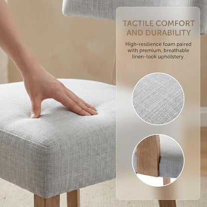 HNY Mid Century Modern Dining Chairs, Farmhouse Linen Fabric Upholstered Accent Chair Curved Backrest Kitchen Chairs Set of 2, with Hardwood Frame, Grey - color: Light Grey Curved