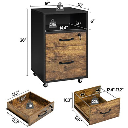 Yaheetech 2-Drawer File Cabinet with Lock, Under Desk Storage, Rustic Brown