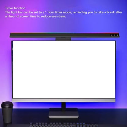 RGB Computer Light Bar, Wireless LED Screen Lamp with Music Sync, 5 Color Temperature Stepless Dimmable Touch Control Dual Light Source for PC Monitor, Anti - Glare Desk