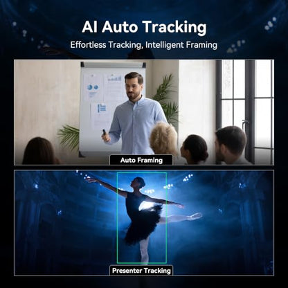 Tenveo AI Auto-Tracking PTZ Camera 3X Optical + 4X Digital Zoom, USB3.0/HDMI/RS232, 93° Wide-Angle for Video Conferencing, Business Meetings, Live Streaming, Church, Worship, Zoom, Teams, OBS - color: Obsidian