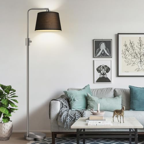 Nintiue 【Upgraded】 Dimmable Floor Lamp, 1000 Lumens LED Edison Bulb Included, Brushed Nickel Arc Floor Lamps Modern Standing Lamp with Black Shade, Tall Lamps for Living Room Bedroom - color: Brushed Nickel-Black Shade