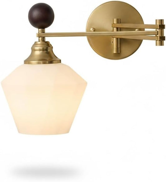 Nordic Adjustable Swing Arm Wall Sconce - 6" Gold Wall Mounted Light Frosted Glass Shade, E27 Vintage Brass Wall Lamp for Bedroom, Reading Nook, Home Office, Parlor