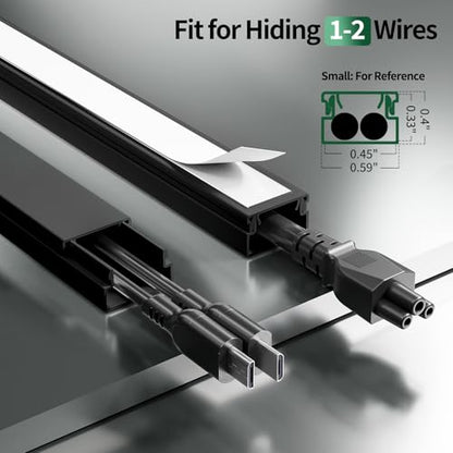 Black Cord Hider, 212.6in Cord Covers for 1-2 Wires on Wall, Paintable Cable Hider, Wire Hider Wire Covers for Cords on Walls, Easy Set-up Cable Raceway Management to Hide Cords, W0.59 H0.4in, Black
