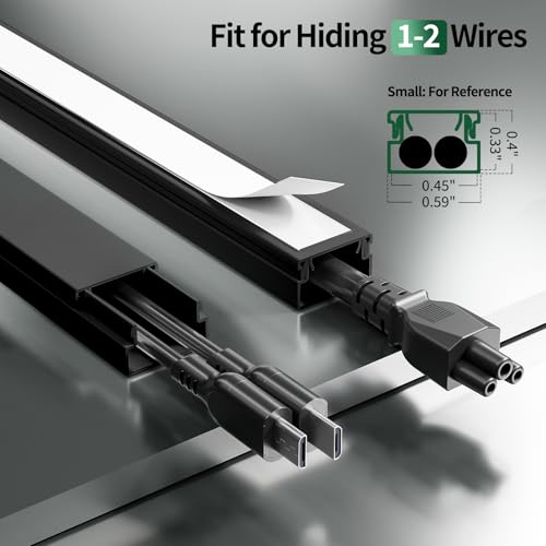 Black Cord Hider, 212.6in Cord Covers for 1-2 Wires on Wall, Paintable Cable Hider, Wire Hider Wire Covers for Cords on Walls, Easy Set-up Cable Raceway Management to Hide Cords, W0.59 H0.4in, Black