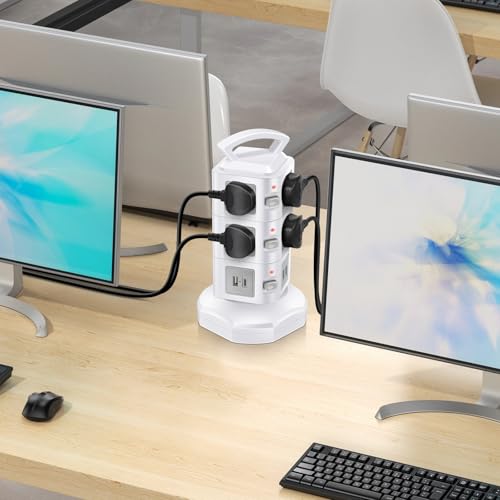 10-Outlet Power Strip USB C 20W Surge Protector | Retractable Extension Cord with 4 USB Ports | Desk Organizer Plug Outlet Extender | Charging Tower for Cell Phone, Computer, Electronic, Home, Office