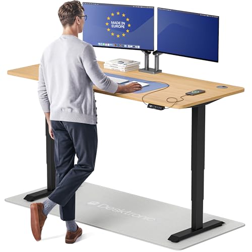 Desktronic HomePro Standing Desk 72x30 — Made in Europe, Ergonomic Sit Stand Home Office Desk, Electric Height Adjustable, Dual Motor, USB & USB-C Charging, Wobble-Free, Touchscreen, 3 Memory Presets - color: Black + Oak, size: 72 x 30 in