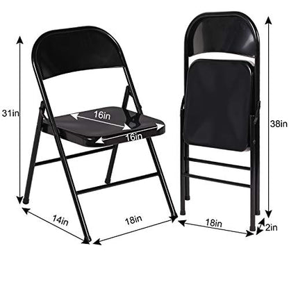 VECELO Metal Folding Chairs 4 Pack, Double Hinged Steel Frame Easy Foldable&Stackable for Office Kitchen Dinning Wedding Patio and Garden - color: Black