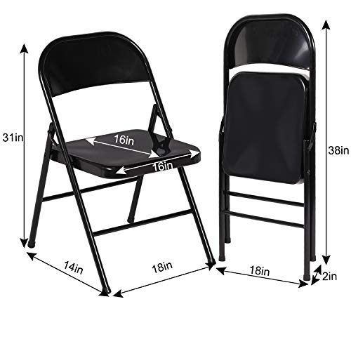 VECELO Metal Folding Chairs 4 Pack, Double Hinged Steel Frame Easy Foldable&Stackable for Office Kitchen Dinning Wedding Patio and Garden - color: Classic Black