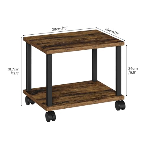 Asgolion Printer Table, 2-Tier Under Desk Printer Stand, Printer Cart | Printer Stand with Wheels, Printer Shelf for Small Spaces, Printer Cart for Home Office, Rustic Brown - color: Rustic Brown, size: Small without Charger