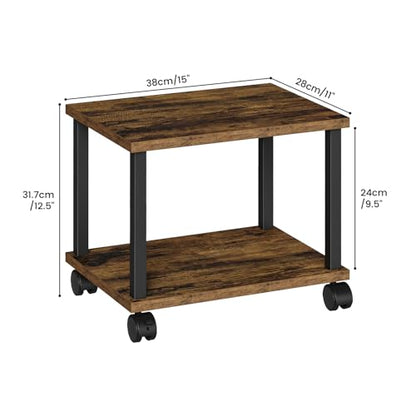 Asgolion Printer Table, 2-Tier Under Desk Printer Stand, Printer Cart - color: Rustic Brown, size: Small without Charger