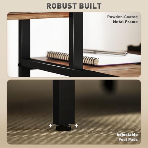 HOMCOM 67" Gaming Desk Reversible Computer Desk for Home Office Brown | Monitor Stand, 4-Tier Storage Shelves