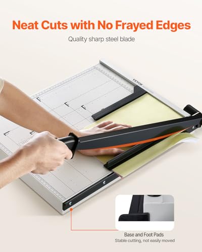VEVOR Paper Cutter, 18 in Cut Length Guillotine Trimmer, 15-Sheet Capacity, Heavy-Duty Paper Cutter with Security Guard Rail/Blade Lock, Paper Trimmer for Cardstock, Cardboard, Home, Office & School - size: 18" 15-Sheet