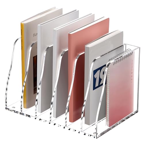 SANRUI Acrylic File Organizer, Compact Desk Organizer for Folders, Binders, Notebooks, Envelopes, Vertical Binder Storage Organizer, 6 Section Bookshelf for School Home Office Organization - size: 6 Sections,B5