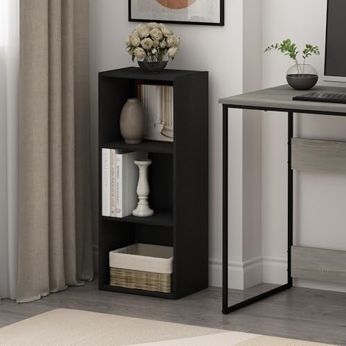 Furinno LUDER Book Shelf, 3-Cube Bookcase, Bookshelf, Open Storage Shelf, 9.3 x 12 x 31.5 Inches, for Home Office, Living Room, Darkwood - color: Darkwood, size: 3-Cube, 9.3 x 12 x 31.5
