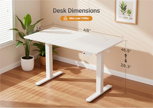 Claiks Electric Height Adjustable Standing Desk, 48x24 Inch, Cold White | Smooth Height Adjustment, 3 Memory Presets, Cable management hub & hook, Stable Steel Frame, 156 lbs Capacity, Easy Assembly - color: Cold White, size: 48