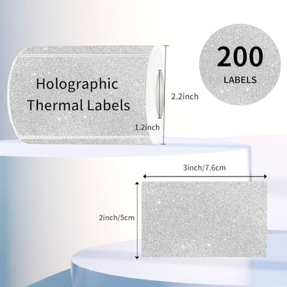 3x2 Inch Holographic Thermal Labels, Shiny Silver Thermal Sticker Labels, Rainbow Glitter Stickers for Price, Barcode, Mailing, Name, DIY Custom Logo Design, 200 pcs/1 Roll - color: Holographic Shiny Silver, size: 2*3 inch