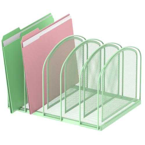 5-Section File Organizer for Desk, Metal File Folder Holder, Mint Green | 5 Vertical Compartments with Sturdy Metal Base for Office Documents Books Magazines and Laptop - color: Mint Green, size: 5 Section