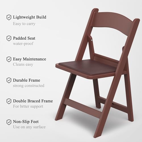 Nazhura Garden and Patio Folding Chair for Events and Wedding, Lightweight with Padded Seat, Water-Proof, Double Braced Frame, Non-Slip Feet, 350LB Capacity - color: Brown