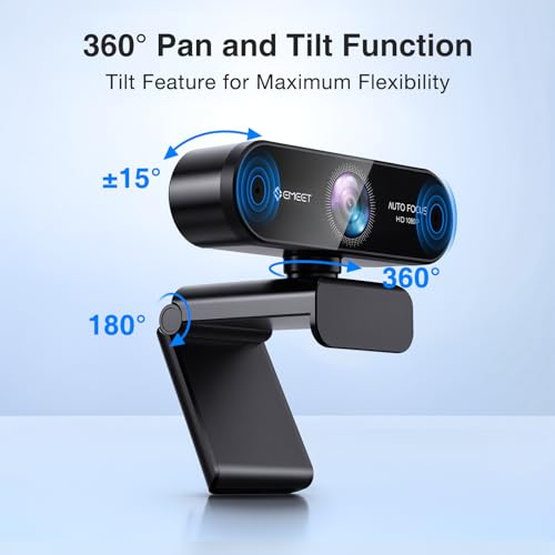 EMEET NOVA 1080P Webcam with Microphone, Auto Focus, 96°View Web Camera | Dual Mics for Laptop/Desktop, Plug & Play USB Streaming Computer Camera for Conference/Calling/Teaching/Gaming - style: NOVA 1080P w/ 2 Noise Cancel Mics