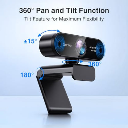EMEET NOVA 1080P Webcam with Microphone, Auto Focus, 96°View Web Camera | Dual Mics for Laptop/Desktop, Plug & Play USB Streaming Computer Camera for Conference/Calling/Teaching/Gaming - style: NOVA 1080P w/ 2 Noise Cancel Mics