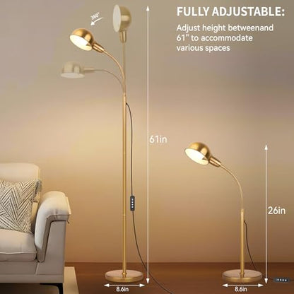 Ruiever Gold Floor Lamp with Flexible Gooseneck and Rotatable Shade，Standing Lamp Include Dimmer LED Bulb，Ideal Tall Lamp with Dimmer and Timer Switch for Reading,Bedside and Living Room (Gold) - color: Gold