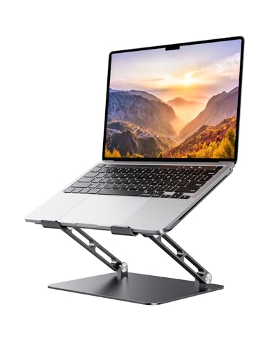 Orlian Foldable Aluminum Laptop Stand Up to 17.3" Laptops, Height Adjustable Portable Ergonomic Computer Holder, Space Saving Desk with Heat Dissipation. Compatible with MacBook/Dell/HP etc, Black - color: Black, size: 17.3"