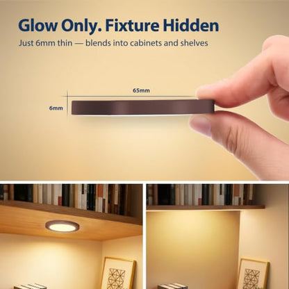 V4light Wired LED Puck Lights, Under Cabinet Lighting Touch Dimmer, 6 Pack - color: Brown, size: 6 Pack