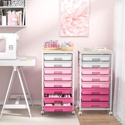 SYKIARIOL Rolling Cart with Drawers,Utility Cart with 8 Drawers,Rose Pink - color: Rose Pink