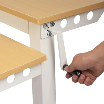 2-Tier Standing Desk Adjustable Crank Height Computer Desk with Wheels | Adjustable Crank Height, 2-Tier Spacious Desktop, Cable Management Holes, Sturdy Steel Frame, Mobile Wheels for Home Office U