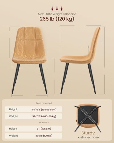 VASAGLE Dining Chairs, Set of 4 Dining Room Chairs, Metal Frame, Adjustable Feet, Easy to Clean, Glacier-Textured Synthetic Leather, for Kitchen, Caramel Brown UKDC188K01 - color: Caramel Brown, size: Set of 4 (Solid PU)