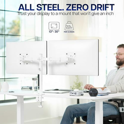 VIVO Dual Monitor Desk Mount, Heavy Duty Fully Adjustable Stand, Fits 2 LCD LED Screens up to 32 inches, White, STAND-V032W - color: White, size: 13" - 32"