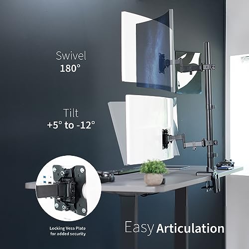 VIVO Dual Vertically Stacked Ultra-Wide Monitor Desk Mount with Extension Arms, Extra Tall Heavy Duty Adjustable Stand for 2 Ultrawide Screens up to 43 inches, 50 lbs Capacity, Black, STAND-V202T