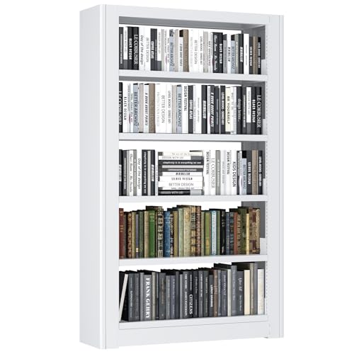 Heavy-Duty Expandable Metal Bookshelf,69"H Large Adjustable shelves | 280LB Load Capacity,Curved Border,Wide,Sturdy,Easy Assembly,Thicker,Home Office,Book Stopper - color: White, size: Heavy 36"W