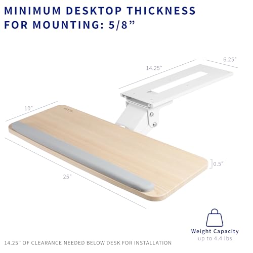 VIVO Light Wood Under Desk 25 x 10 inch Keyboard Tray, MOUNT-KB03C | Adjustable Computer Keyboard and Mouse Platform, Ergonomic Under Table Desk Mount Drawer, Full Swivel - color: Light Wood, size: 25"