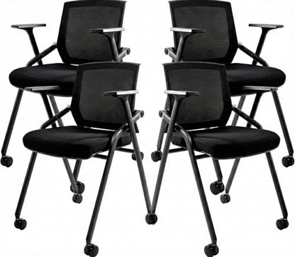 4 Pack Stackable Conference Room Chairs with Paddle Folding Office Chair Foldable Desk Chair Mesh Back and Arms for Conference Meeting Guest Reception Home Office Training Room Chair Black - color: Black, size: 4 Pack