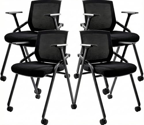 4 Pack Stackable Conference Room Chairs with Paddle Folding Office Chair Foldable Desk Chair Mesh Back and Arms for Conference Meeting Guest Reception Home Office Training Room Chair Black - color: Black, size: 4 Pack
